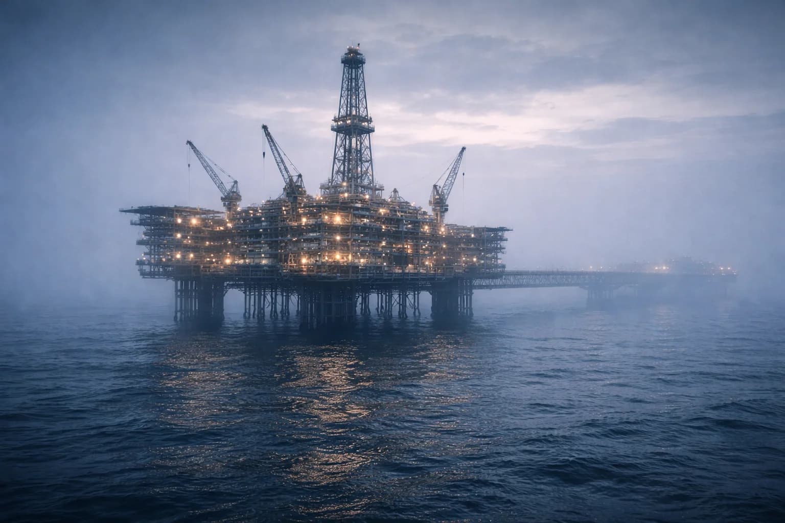 Offshore Drilling - Oil platform at dawn