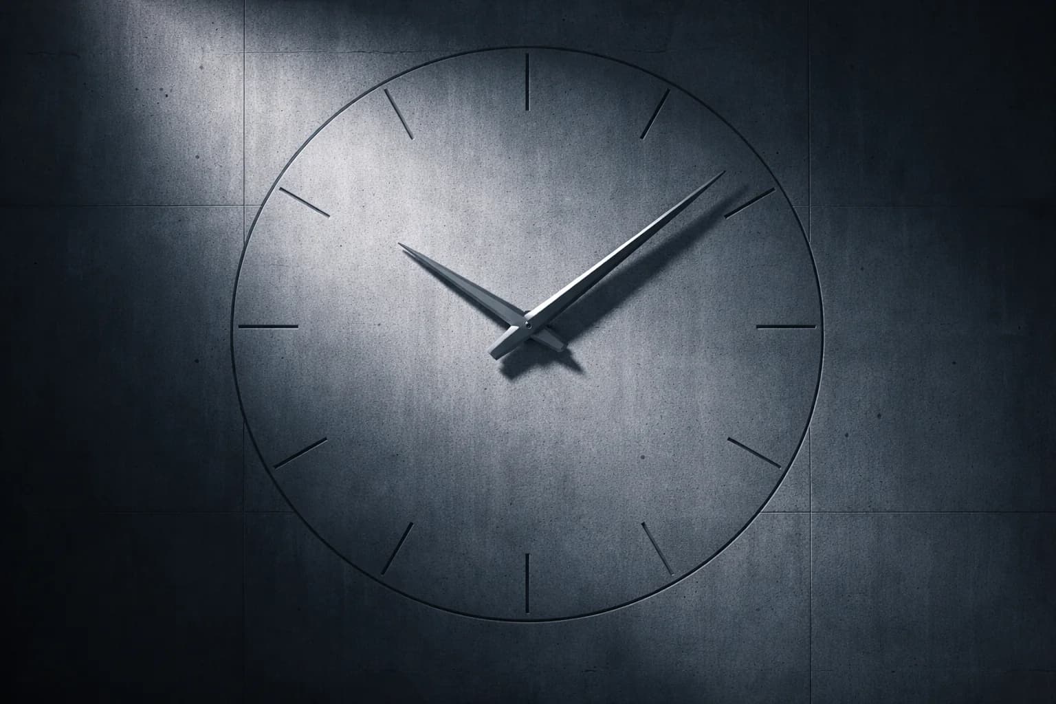 Minimalist concrete clock in soft light